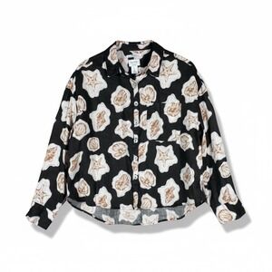 Nicole Miller New York NWOT XL 100% Linen Shell Starfish Print Button Down Shirt